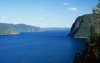 Saguenay river and Cap Éternité, seen from the first level of Cap Trinité, Fjord-du-Saguenay national park, Quebec, Canada.