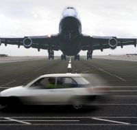 Airplane taking off at Gibraltar Airport