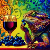 bearded dragon eating blueberries (Art Nouveau style art)