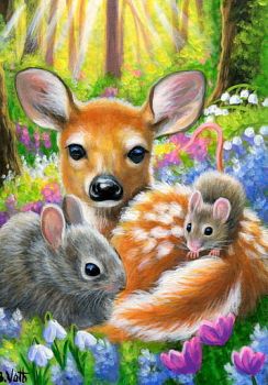 Fawn, bunny and mouse.
