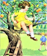 Themes Vintage illustrations/pictures - Girl in Apple Tree