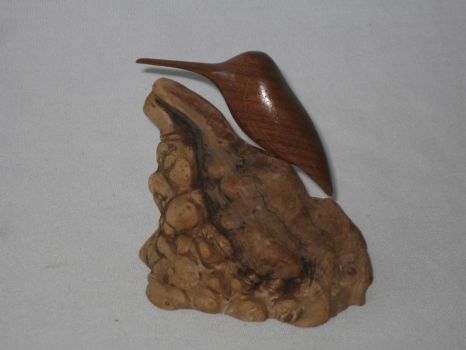 Wood Hummingbird Sculpture on Burl