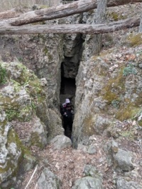 My son and granddaughter in the crevice