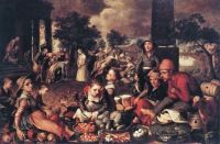 Pieter Aertsen (Dutch Northern Renaissance Painter, c 1508-1575) Market Scene with  Christ and the Adultress