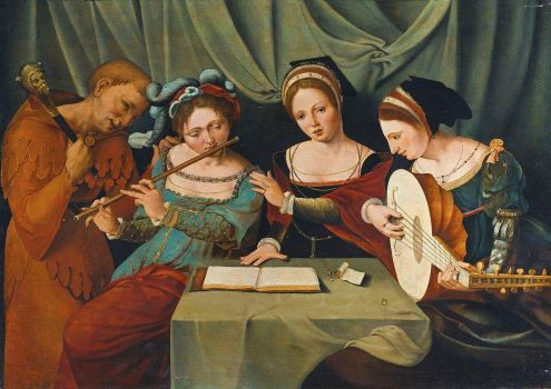'Three Women With A JesterMaking Music"