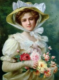'Elegant Lady with a Bouquet of Roses'   By Emile Vernon