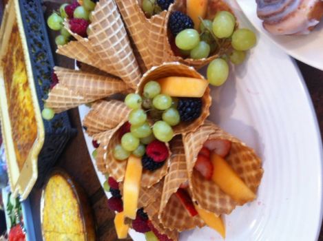 Waffle cones and fruit