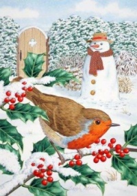 Seasonal Art - Winter - Birds - Robin & Snowman