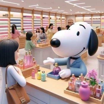 Solve Snoopy Sales Associate jigsaw puzzle online with 81 pieces