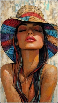 Pretty woman in a colorful hat   (the number of pieces can be changed from 15 to 336)