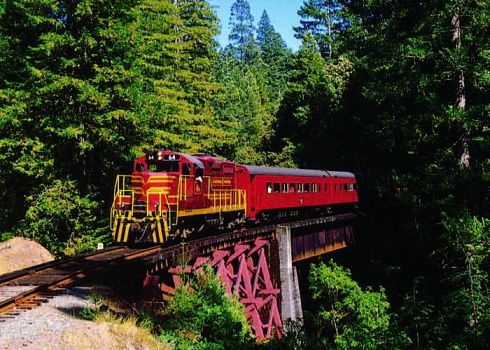 Solve Skunk Train, Fort Bragg CA jigsaw puzzle online with 96 pieces