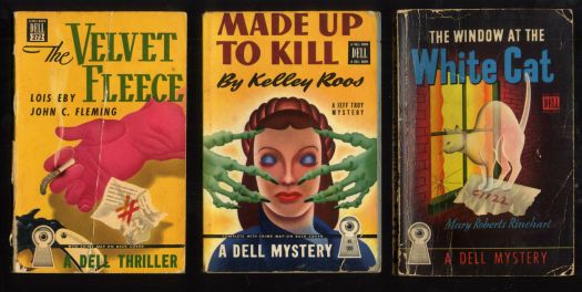 Classic cover art from three vintage Dell mysteries/thrillers 