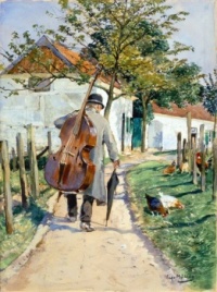 Musician On His Way Home  ~ Hugo Muhlig (German Impressionist and Painter 1854-1929)