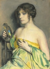 William Sergeant Kendall - (American, 1869-1938) - Woman with Parrot, before 1915. / Resize from 12 to 336 pieces.