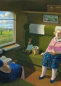 easter bunny on a train