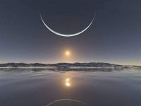 North Pole Sunset with Crescent Moon