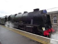 46115 scots guardsman sitting ready for tye off in inverness.on a dull damp day..