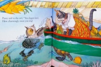Pussy said to the owl, "You elegant fowl, how charmingly sweet you sing!" / Jane Brett illustration for this version of the Edward Lear poem.