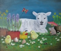 "Lamboree" oil on wooden board