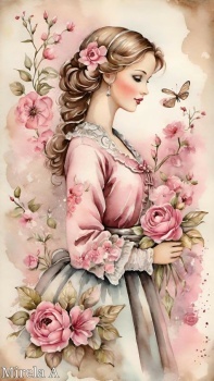 Young Lady with Flowers - art