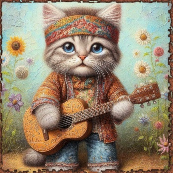 Solve January hippie kittie jigsaw puzzle online with 289 pieces
