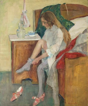 Lund, Henrik (1879-1935) lit Femme au lit -Kvinne på seng 1908