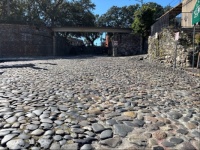 Looking up Lincoln Street from River street in Savannah, Georgia