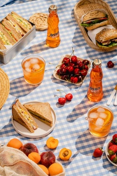 Summer Picnic with Toasts, Aperol Apriz, Fruits and Berries