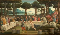 The Banquet in the Pine Forest is the third painting in Sandro Botticelli's series The Story of Nastagio degli Onesti, which illustrates events from the Eighth Story of the Fifth Day.