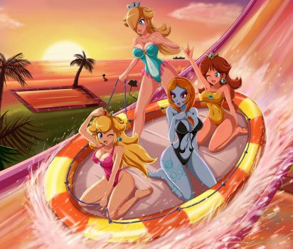 Solve Rosalina, Peach, Midna & Daisy waterslide jigsaw puzzle
