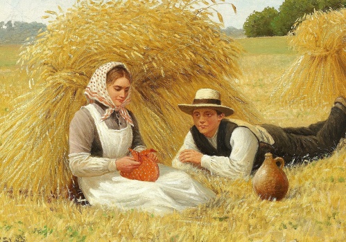 A young lad courting a maid during harvest time