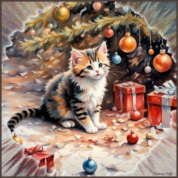 Solve Xmas kitty jigsaw puzzle online with 256 pieces