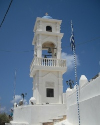 Church bell tower in Imerogivli, Santorini