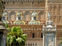 SICILY - Detail of side cupolas and blind arcading on Palermo Cathedral.
