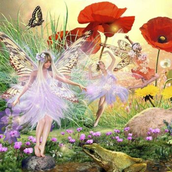 Solve Fairies and the frog jigsaw puzzle online with 100 pieces