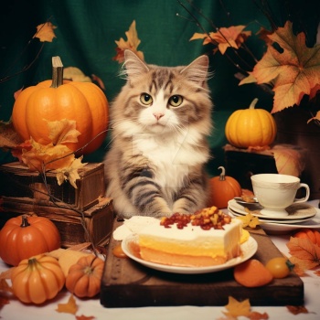 Solve Cat and pumpkin pie jigsaw puzzle online with 64 pieces