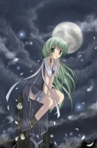 anime girl and full moon