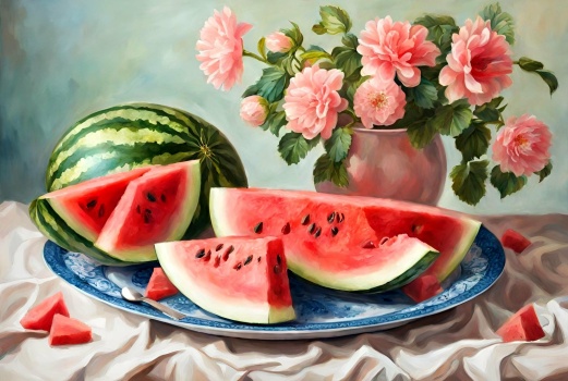Solve Watermelon and Roses jigsaw puzzle online with 330 pieces