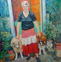 Abraham Fisher Artwork  -  'Woman and her Dogs'