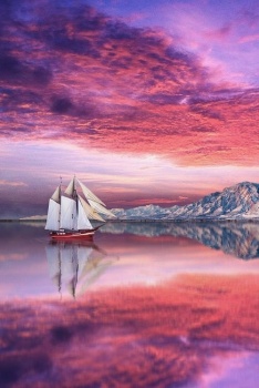 Solve Pink and purple sunset sail jigsaw puzzle online with 96 pieces