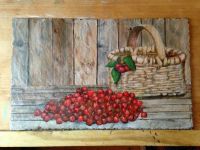 painting on slate - cherries & basket