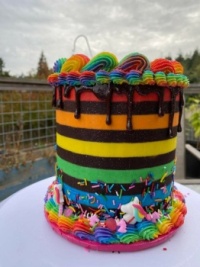 Rainbow Cake with funfetti, filled with chocolate ganache and Oreo crumble, chocolate and vanilla frosting