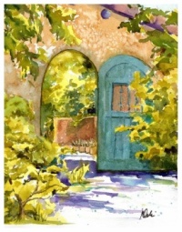 Blue New Mexico Garden Gate by Debi Garcia Bensen