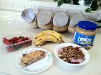 mmmmm!  homemade granola with fruit and peanut butter toast!