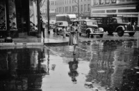 Main street intersection in Norwich, Connecticut on a rainy day. November 1940.