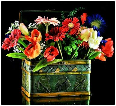 Assorted Flowers in a Pretty Tin Pot