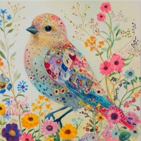 Whimsical Pastel colored Bird Print ,