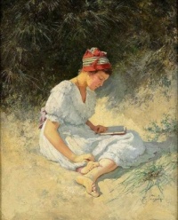 Reading in the Dunes  ~  Hermann Seeger (German, 1857-1920).