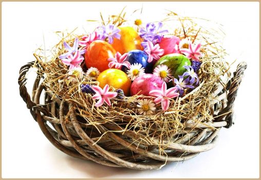 Delightful Easter Basket with Eggs and Flowers