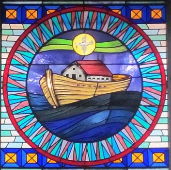 Solve Stained glass window Noah's Ark & The Flood jigsaw puzzle online ...